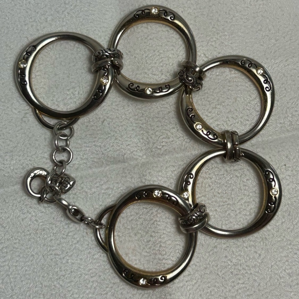 Brighton Covet Large Open Link Bracelet Silver Plated Faded Gold Tone Look 8" - Picture 4 of 12